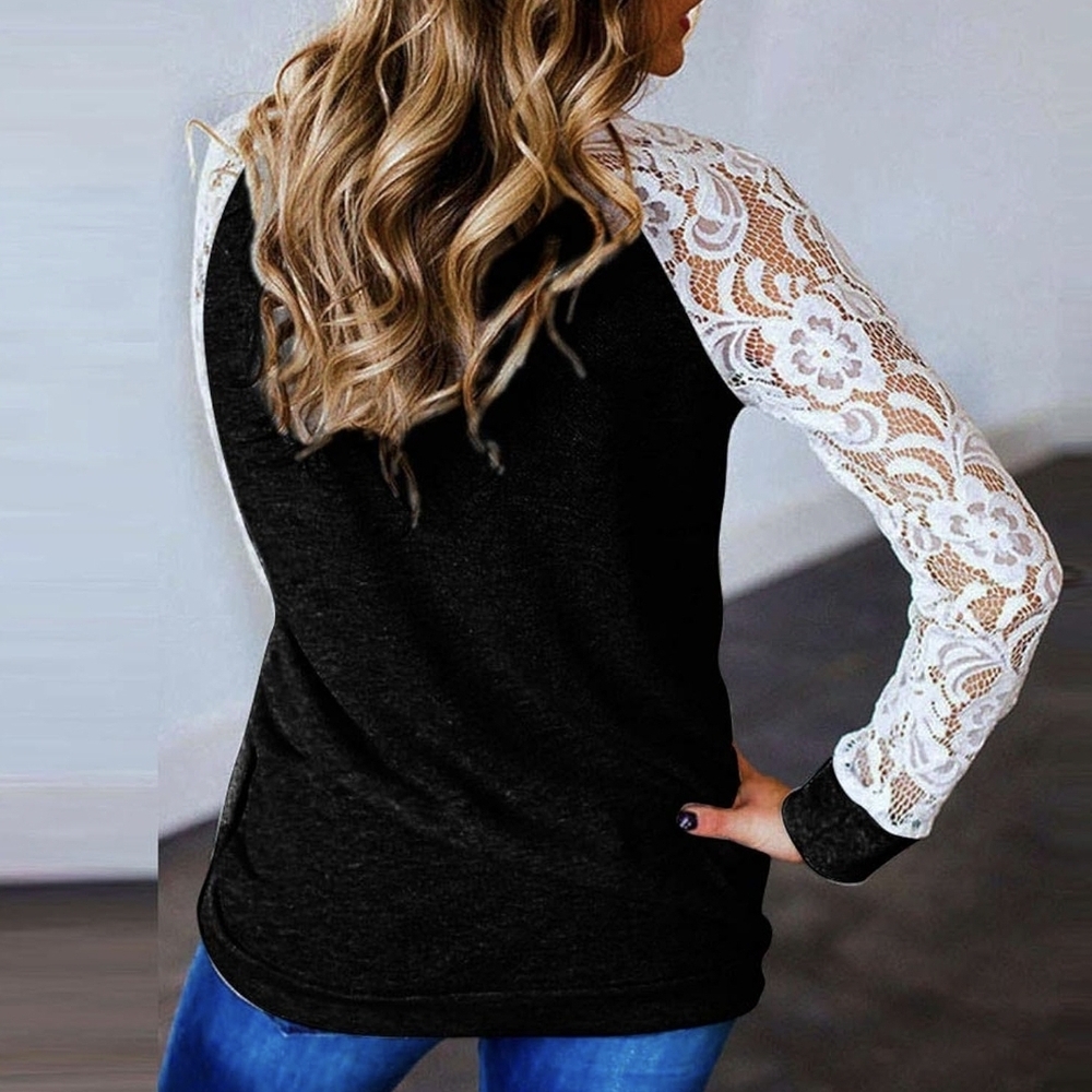 Black and White Long Sleeve Lace Blouse